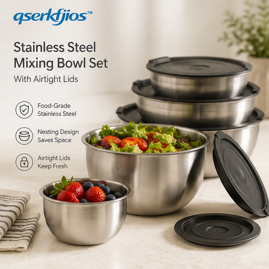 qserkfjios™ Stainless Steel Mixing Bowl Set with Airtight Lids