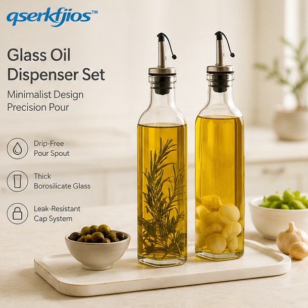 qserkfjios™ Minimalist Glass Oil Dispenser Bottle Set