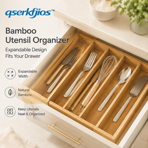 qserkfjios™ Bamboo Expandable Utensil Organizer Tray