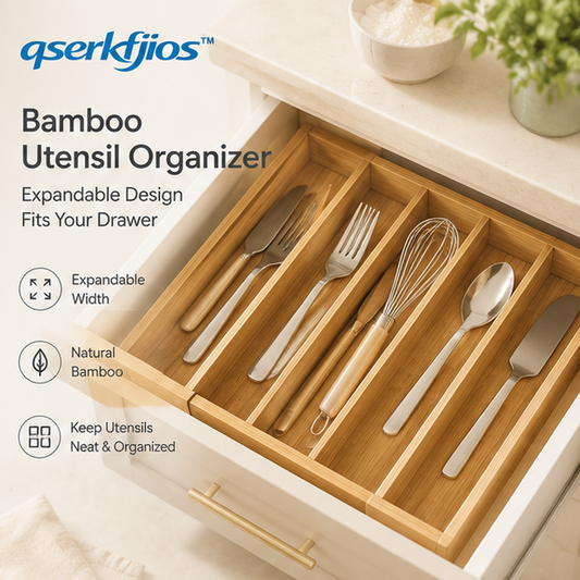 qserkfjios™ Bamboo Expandable Utensil Organizer Tray