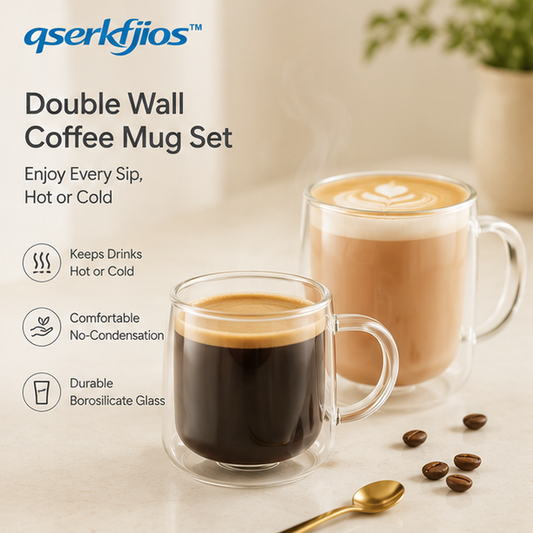 qserkfjios™ Double Wall Insulated Coffee Mug Set
