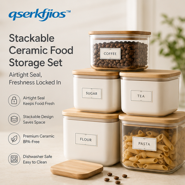 qserkfjios™ Stackable Ceramic Food Storage Container Set